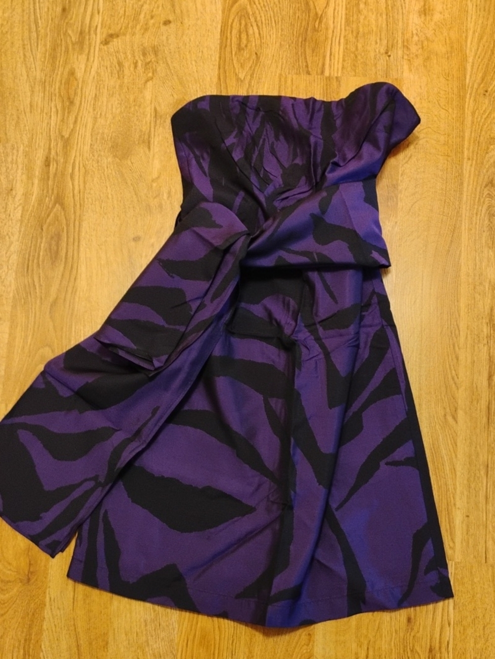See By Chloe Strapless Purple and Black Patterned Dress